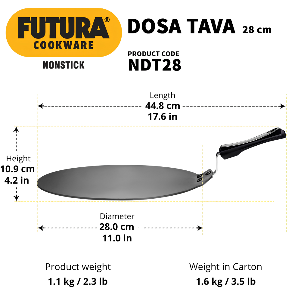 FUTURA By HAWKINS Nonstick Flat Dosa Tava | Thickness 4.88 mm | Black | NDT Series | Works on Domestic Gas, Halogen, Electric Cooktops