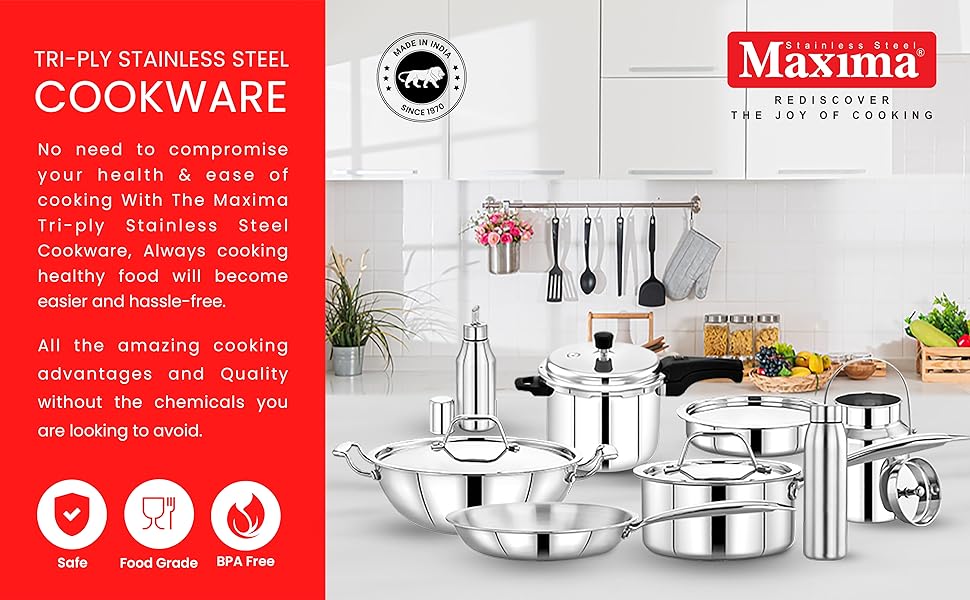 Maxima Triply SS Sumo Prime Pressure Cooker (Induction Friendly) - Premium SS pressure cooker from Maxima - Just Rs. 0! Shop now at Surana Sons