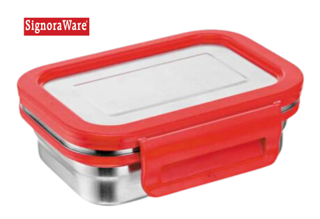 Signoraware Lock N Store Stainless Steel Leakproof, Airtight Container With Steel Lid (Plastic Border) | 2/4 Sides Lock | Square | Rectangular - Premium SS Barni/Containers from Signoraware - Just Rs. 250! Shop now at Surana Sons