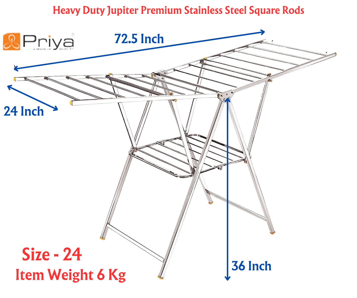 Priya Jupiter Heavy Duty Rust-Free Stainless Steel Foldable Cloth Drying Stand | Indoor/Outdoor/Balcony | Butterfly Model | Adjustable Fold Height - Premium Towel Stand from Priya - Just Rs. 5490! Shop now at Surana Sons