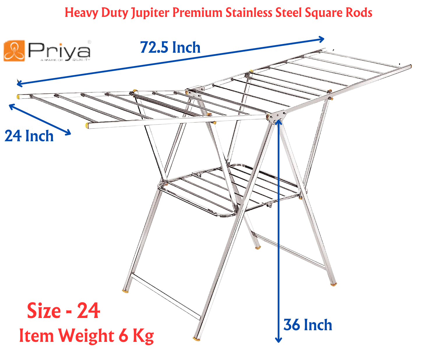 Priya Jupiter Heavy Duty Rust-Free Stainless Steel Foldable Cloth Drying Stand | Indoor/Outdoor/Balcony | Butterfly Model | Adjustable Fold Height - Premium Towel Stand from Priya - Just Rs. 5490! Shop now at Surana Sons