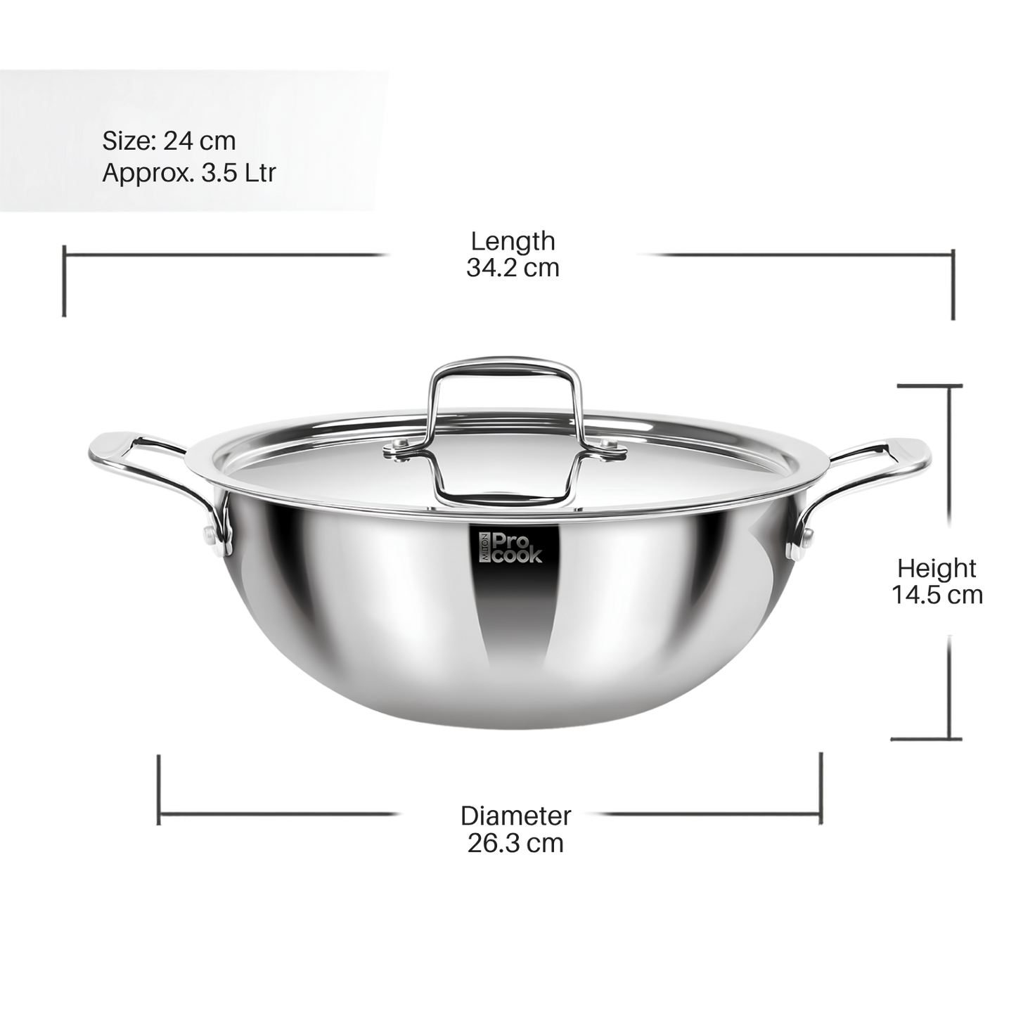 MILTON Pro cook Induction Cookware & Gas Stove Friendly Triply Stainless Steel Kadhai with SS Lid | Deep Fry Pan | 3-Layer Durable Construction | Sturdy Handle | 3 Year Warranty | Silver