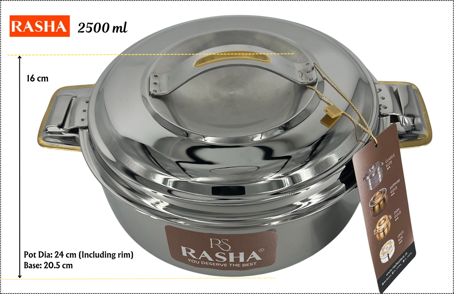 RASHA Stainless Steel Insulated Gold Casserole with Stainless Steel Lid - Premium SS Casserole from Rasha - Just Rs. 660! Shop now at Surana Sons