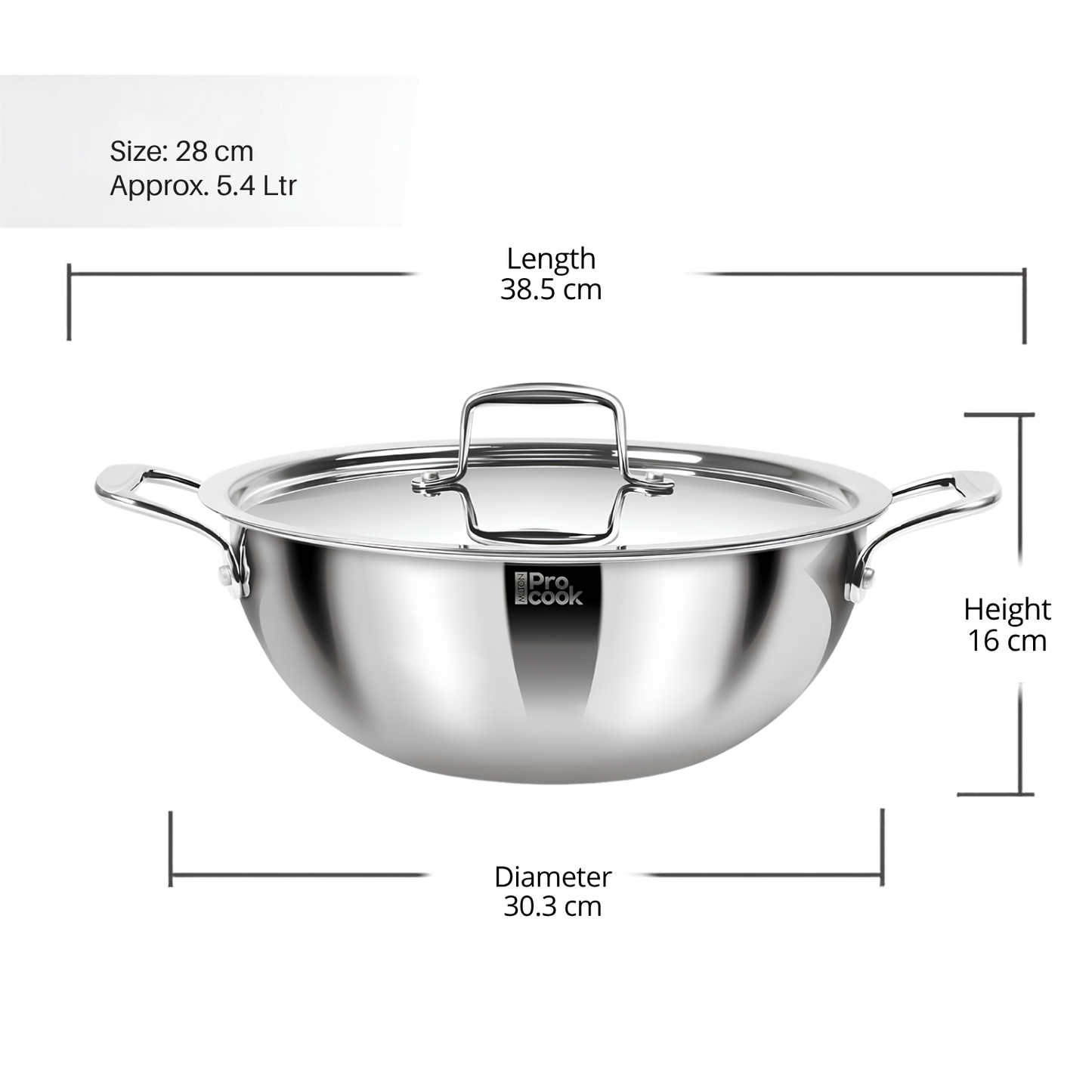 MILTON Pro cook Induction Cookware & Gas Stove Friendly Triply Stainless Steel Kadhai with SS Lid | Deep Fry Pan | 3-Layer Durable Construction | Sturdy Handle | 3 Year Warranty | Silver