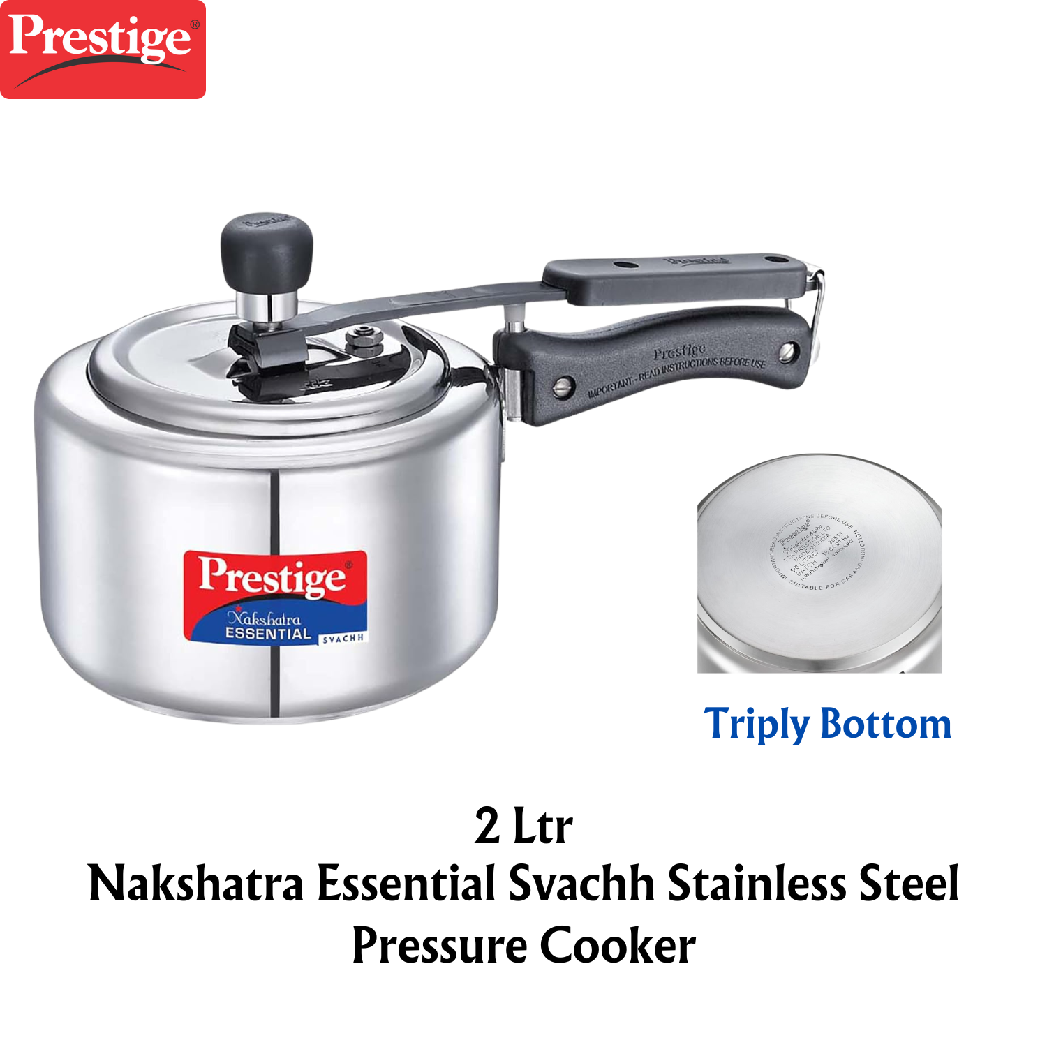 Prestige Nakshatra Essential Svachh Stainless Steel Pressure Cooker, Triply Bottom - Premium SS pressure cooker from prestige - Just Rs. 1892! Shop now at Surana Sons