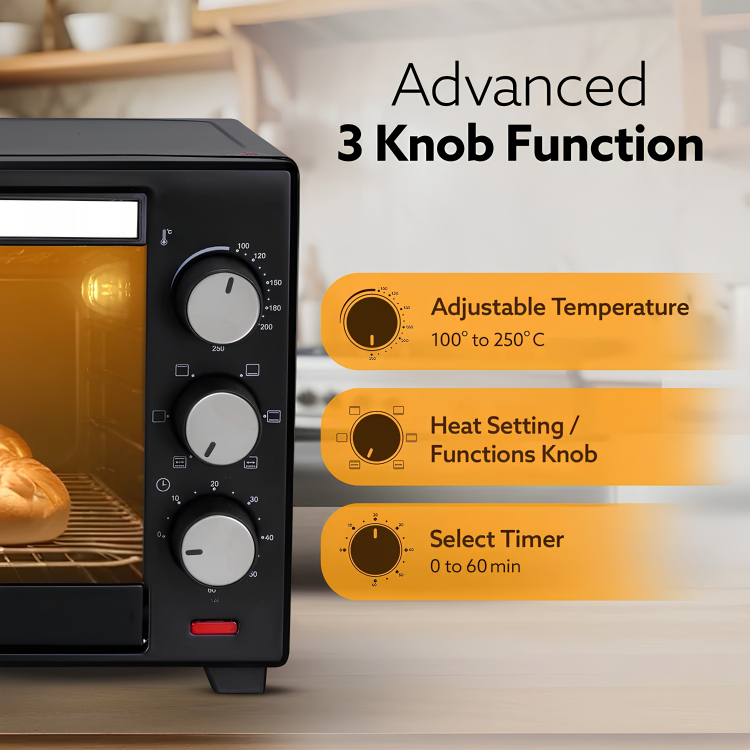 AGARO Marvel Oven Toaster Griller, 25 Littre’s, Motorised Rotisserie, Adjustable Temperature, 5 Heating Modes & Timer, Cake Baking, Roasting, Grilling, OTG (Black)