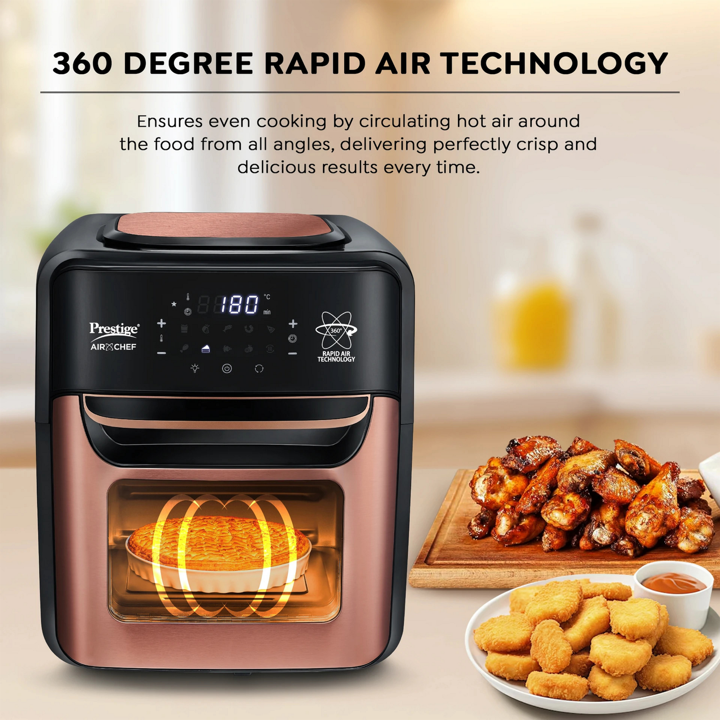 PRESTIGE Air Chef 12 Litre Air Oven| 360 Degree Rapid Air Technology | 10 Preset Menus | Unique Multi-Level Design | Smoke-Free Technology