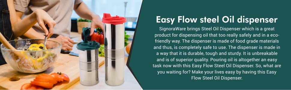 SignoraWare Easy Flow Stainless Steel Oil Dispenser Bottle with Lid and Cap | Air-Tight Spill-Proof | Food Grade Pourer | Drizzler | - Premium Oil Dispenser from Signoraware - Just Rs. 356! Shop now at Surana Sons