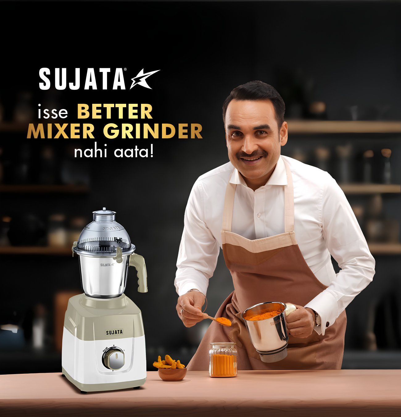 SUJATA MG03 Mixer Grinder | 1000 Watts Double Ball Bearing Motor | 24000 RPM | Non-Stop 90 Mins Running | 4 Jars including 1750 ml Blender with Coconut Milk Extractor | 1500ml, 1000ml, 500ml Jar | Beige & White