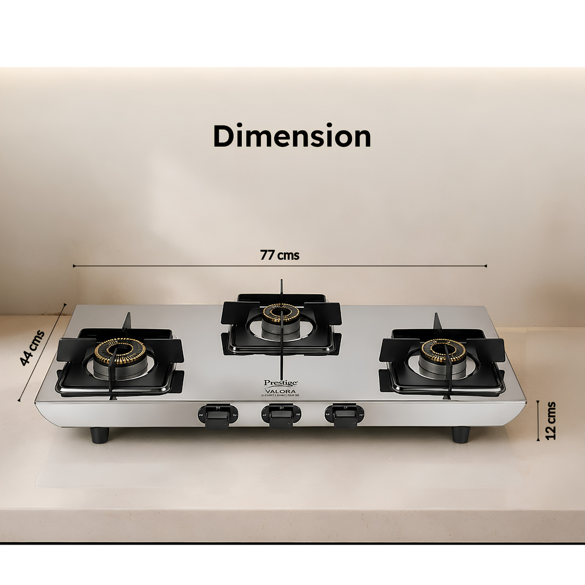 PRESTIGE Valora 03B Premium Heavy Stainless Steel Body L.P. Gas Stove 3 Brass Burners | Wind Guard Pan Support | 360° Revolving Nozzle | Removable Spill Tray