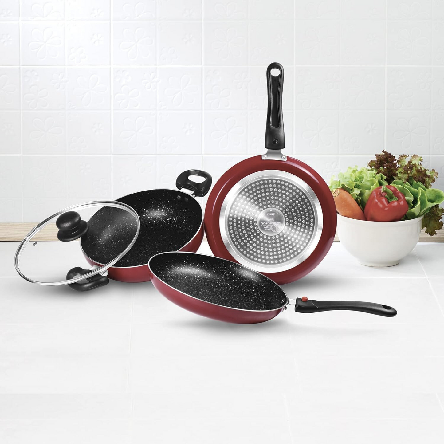 MILTON PROCCOK My Kitchen Set Granito Nonstick 3 Pcs Set | Glass Lid | Induction Compatible