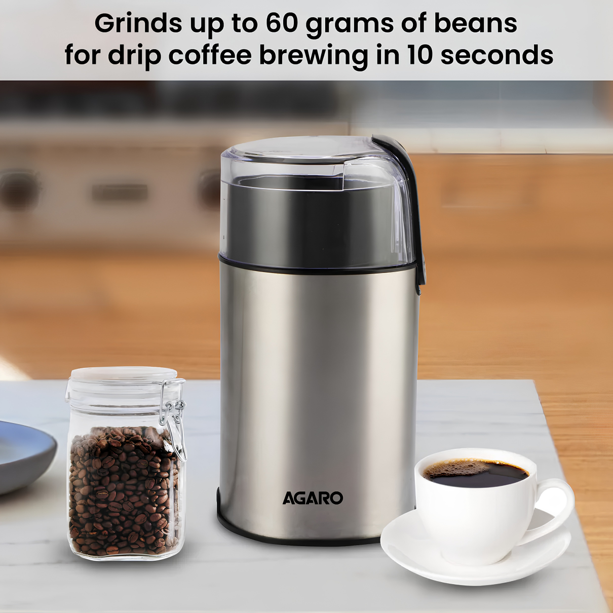 AGARO Grand Coffee Grinder - Silver | Capacity 60 Grams | 150 Watts | Compact & Easy to Use