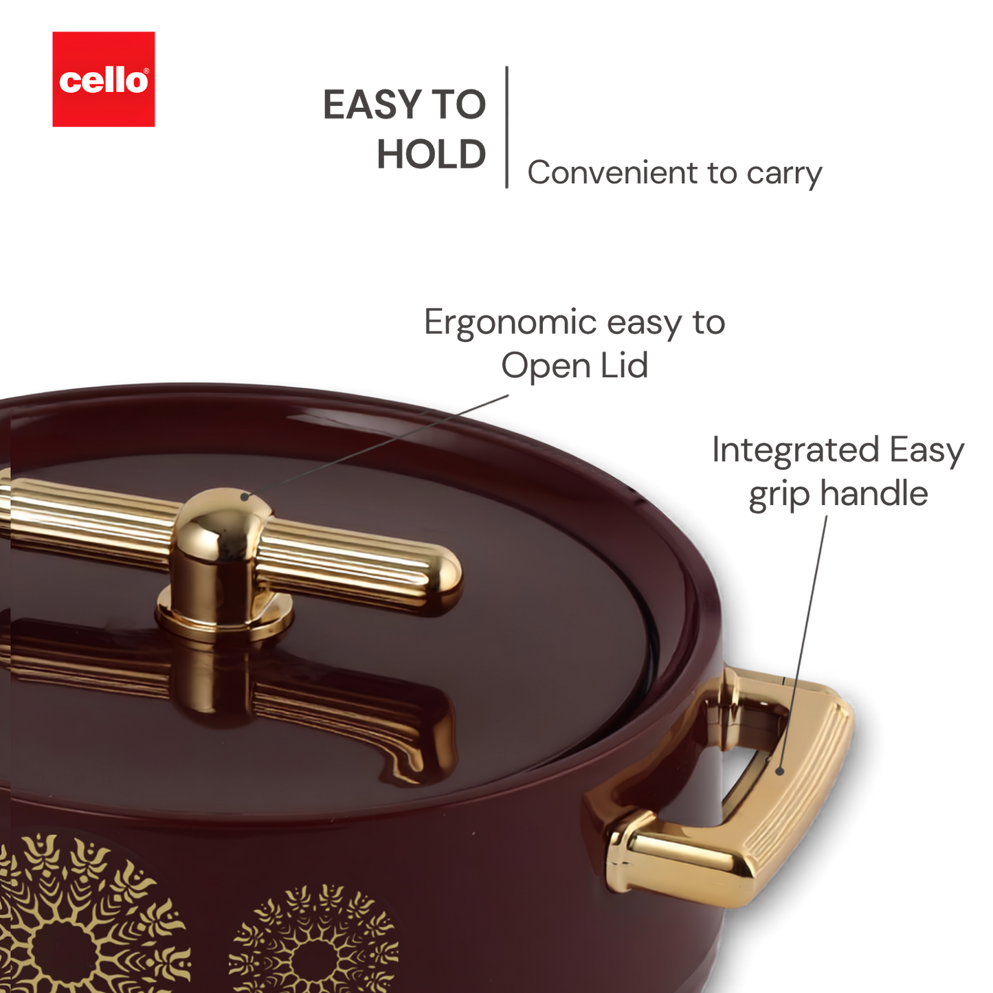 CELLO Jewel NX Insulated Casserole Set of 3 Pcs (500 ml, 1000 ml, 1500 ml) | Color: Burgundy | Double Wall Insulated Hot Pot |  Keeps Food Hot & Warm for Long Hours | Gifting