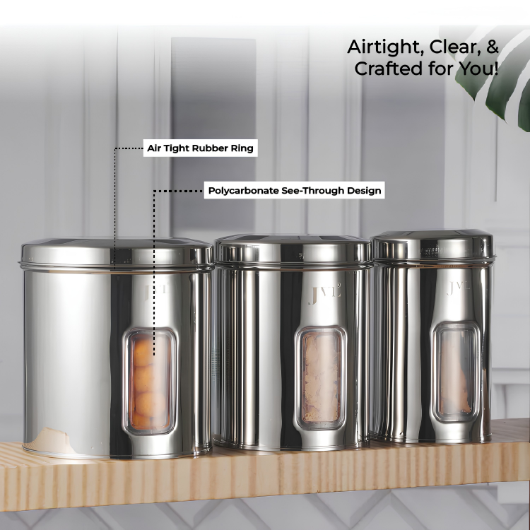 JVL Premium Stainless Steel Trendy Window Canister | Kitchen & General Storage