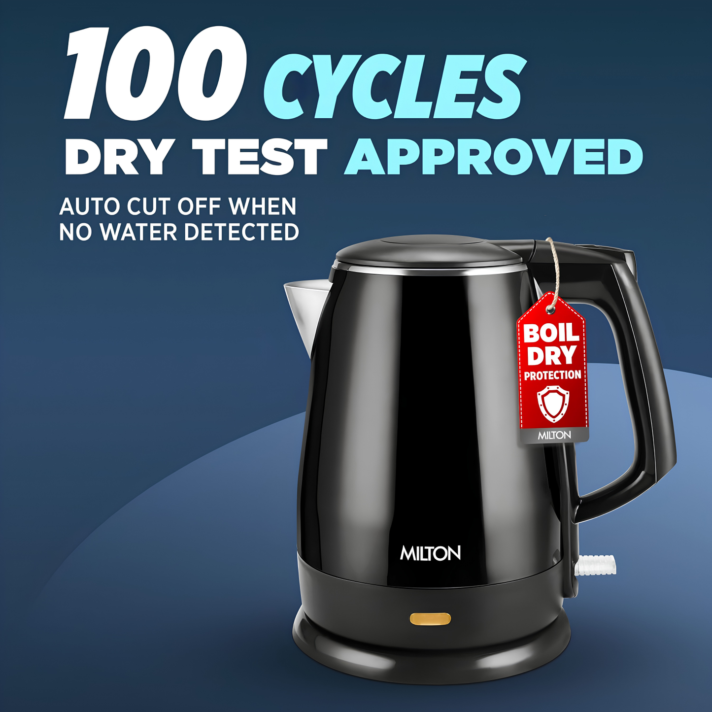MILTON Riga Stainless Steel Electric Kettle 1.5L | 1500 W | Fast Boiling | Boil Dry Protection | Auto Cut-Off | Double Wall Body With Cool-touch Handle | 1 Year Warranty | Black