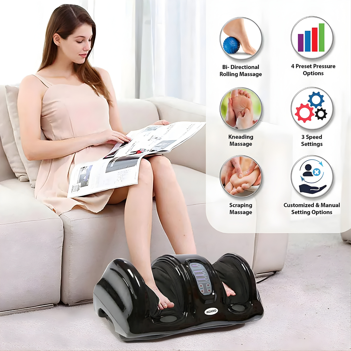 AGARO Foot Massager (Black) | With Kneading & Rolling Function, For Foot Relaxation & Improving Blood Circulation, Suitable for Home Usage