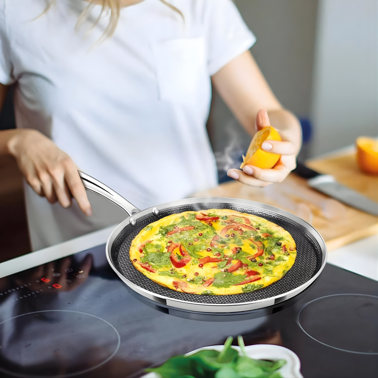 MILTON Pro cook Triply Hexa Tech Induction Stainless Steel Tawa, Silver, Honeycomb Non-Stick Structure