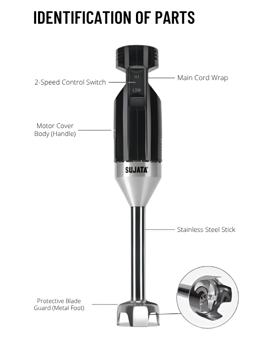 SUJATA Blendcraft Hand Blender|180 Watts Motor|18000 RPM|2 Speed Toggle Action Switch|Super Quick Blending| (Black)