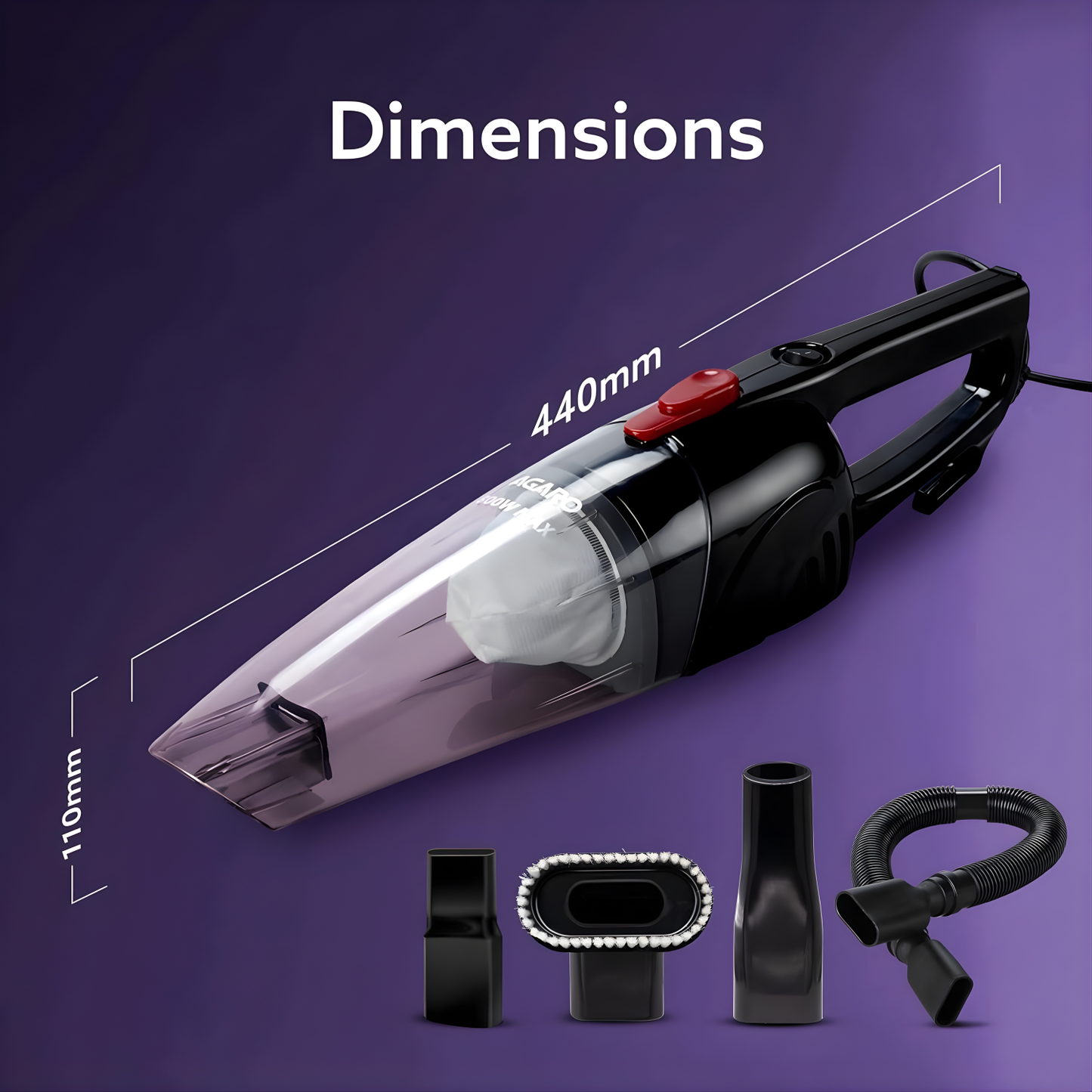 AGARO Regal Hand Held Vacuum Cleaner 800W | Bag-Less Technology | Powerful Yet Lightweight
