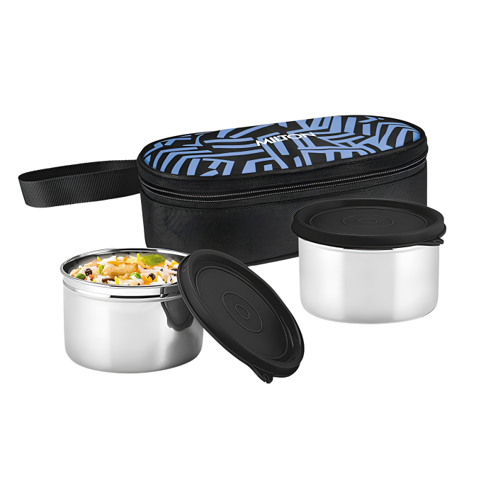 MILTON Plato Pack Big Stainless Steel Lunch Box (2 X 500 ml containers) with Jacket | Leak Proof, Food Grade I Lightweight, Odour Proof | 1 Year Warranty I Ideal for Office, School, Travel