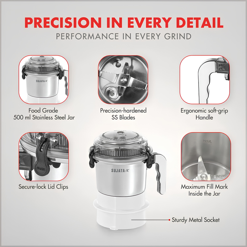 SUJATA Chutney Jar 500 ml Chutney Jar | Attachment For Sujata 900 W Mixer Grinders