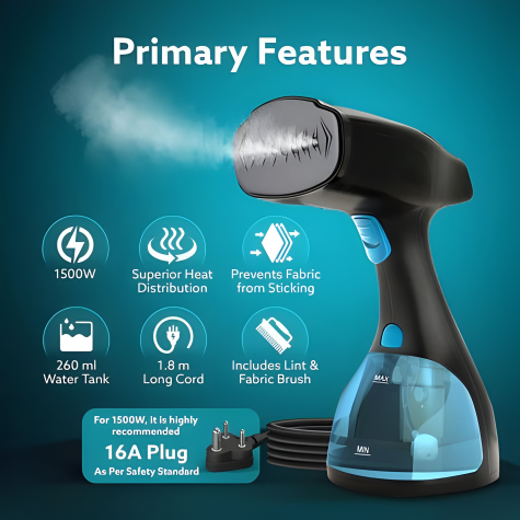 AGARO Signify Handheld Garment Steamer-Black & Blue