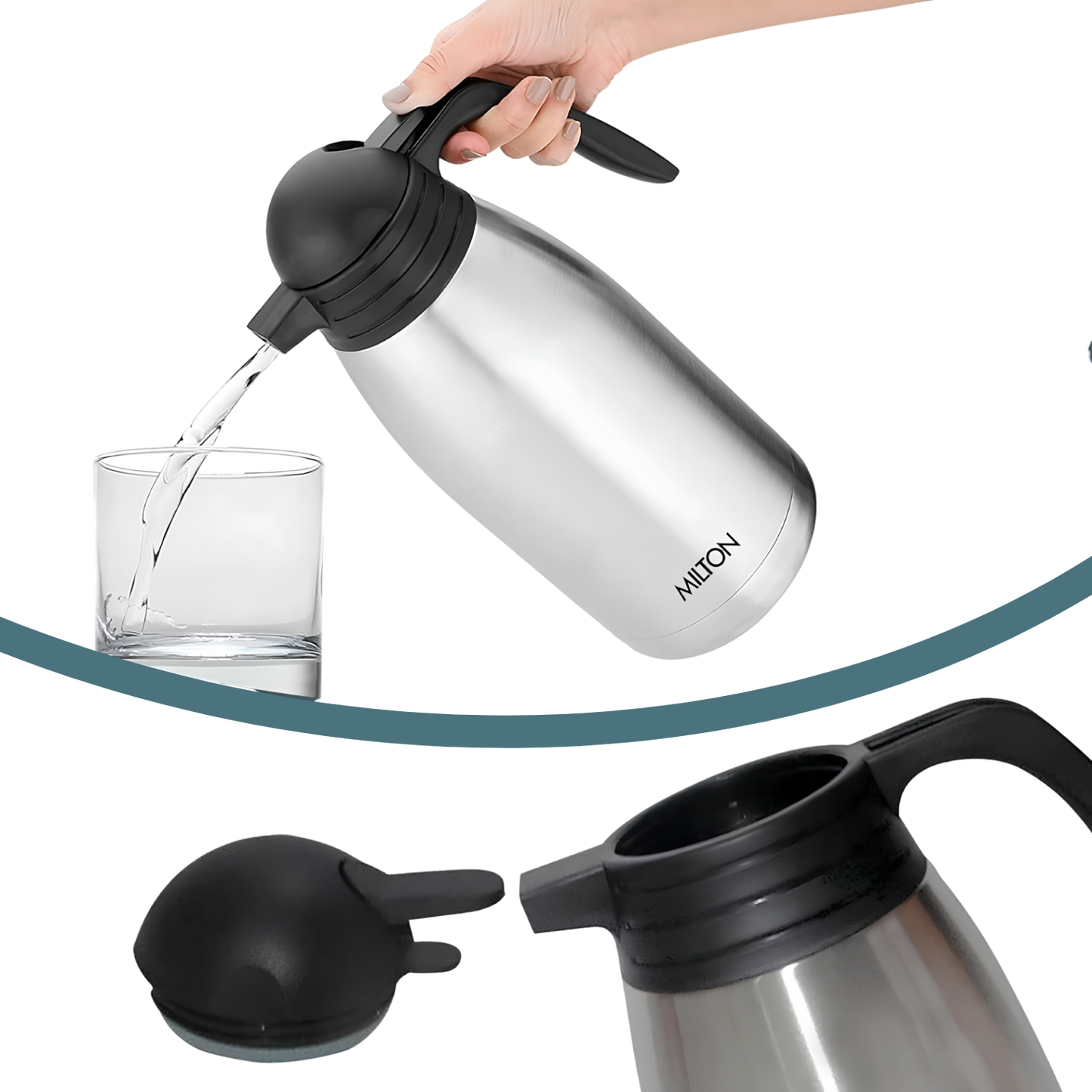 MILTON Stainless Steel Double Walled Vacuum Insulated Carafe 1000 Flask with Handle, 1000 ml, Silver |For Hot & Cold Beverages |Leak Proof | Rust Free | Easy to Carry