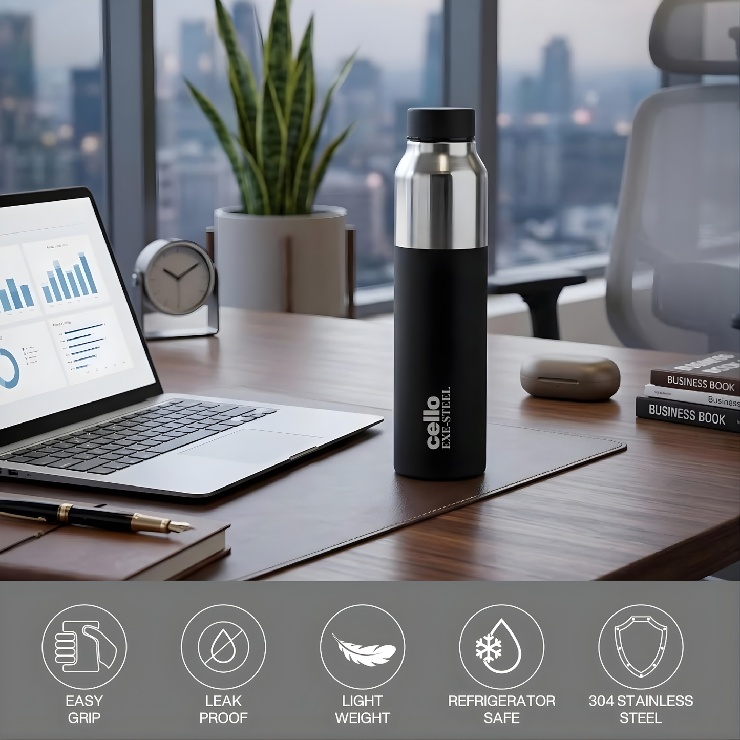 CELLO Arctic Stainless Steel Water Bottle for Office, Fridge & Daily Use | 1000 ML