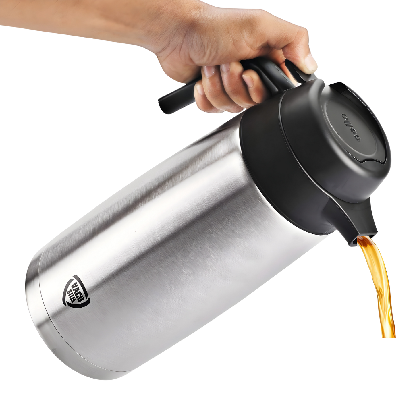 CELLO Magnum Stainless Steel Double Walled Vacuum Insulated with Handle 1600 ML, Silver | Hot & Cold | Easy to Carry Leakproof Tea/Coffee Flask