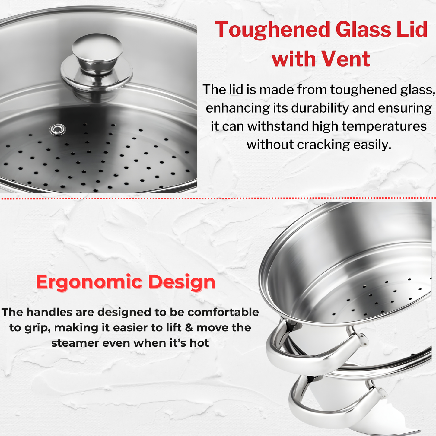 VINOD 2 Tier Stainless Steel Steamer for Kitchen with Glass Lid | 2.5 mm Thick Base | For Momos, Idli, Vegetables & More | Riveted Strong Handles | Induction & Gas Base