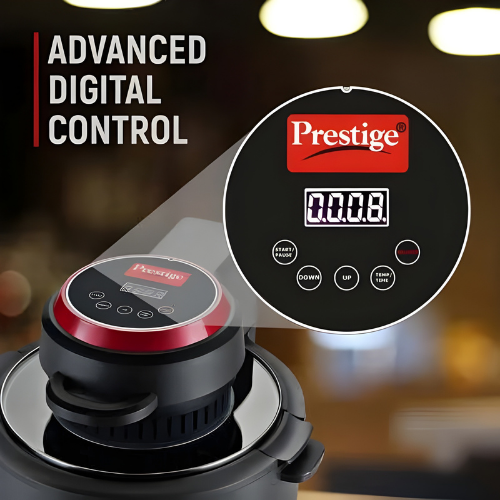 Prestige Multi-Chef All-in-One Air Fryer | 80% less Oil Consumption | 6.5 Ltr Capacity | 1200 Watts Power | Fry, Toast, Grill | See Through Lid | Advance Digital Display | Even Heat Distribution | Black