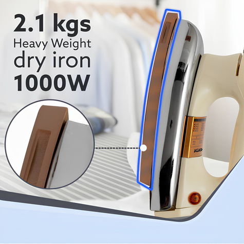 AGARO Regency Triple Layered Heavy Weight Electric Dry Iron, 1000W, Non- Stick Coated Heavy Sole Plate, Fast Heating, Removes Wrinkle, Creases