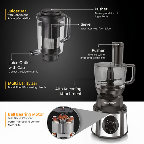 PRESTIGE Endura Pro 1000 Watt Multi-Functional Mixer Grinder | Heavy-Duty Ball Bearing Copper Motor | 6 Jars with Food Processing Attachments | 14 Functions in One | 5Y Motor Warranty