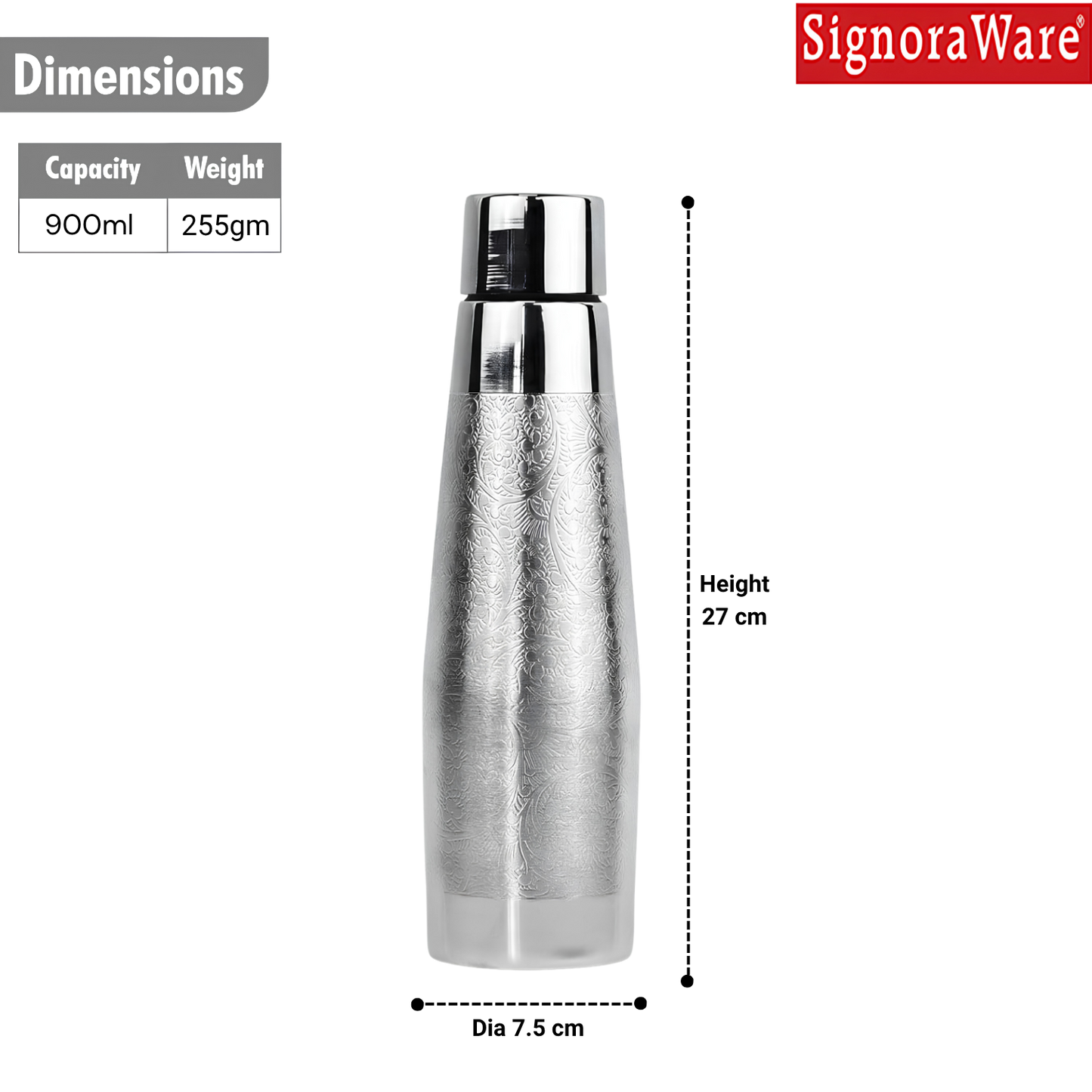 SignoraWare Zest Nickle Copper Water Bottle | Airtight & Leakproof | Holistic & Wellness Benefits | Ideal for Travelling & Office | Boost Immunity | Skin & Hair Wellness | Gifting Article (900ml)