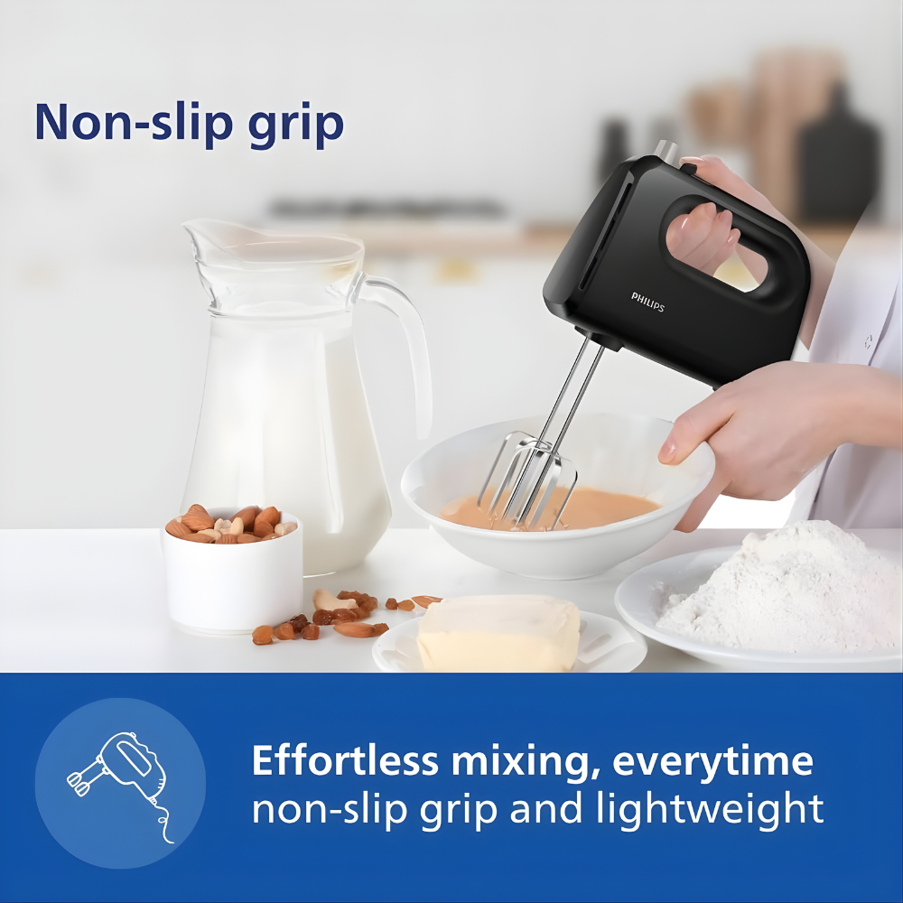 Philips HR 3705/10 300 Watt Lightweight Hand Mixer, Blender with 5 speed control settings, stainless steel accessories and 2 years warranty