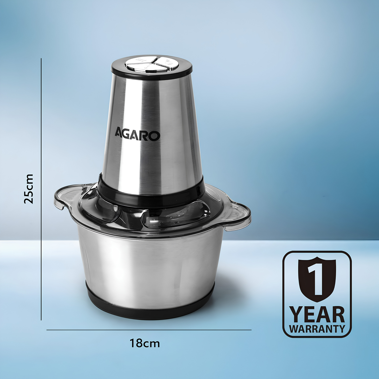 AGARO Delite Vegetable, Meat & multipurpose Chopper Cum Whisker for Kitchen | Garlic Peeler | Egg Whisker, 2 Ltr Bowl | 400 W Motor | 3 Speed | Stainless Steel Body
