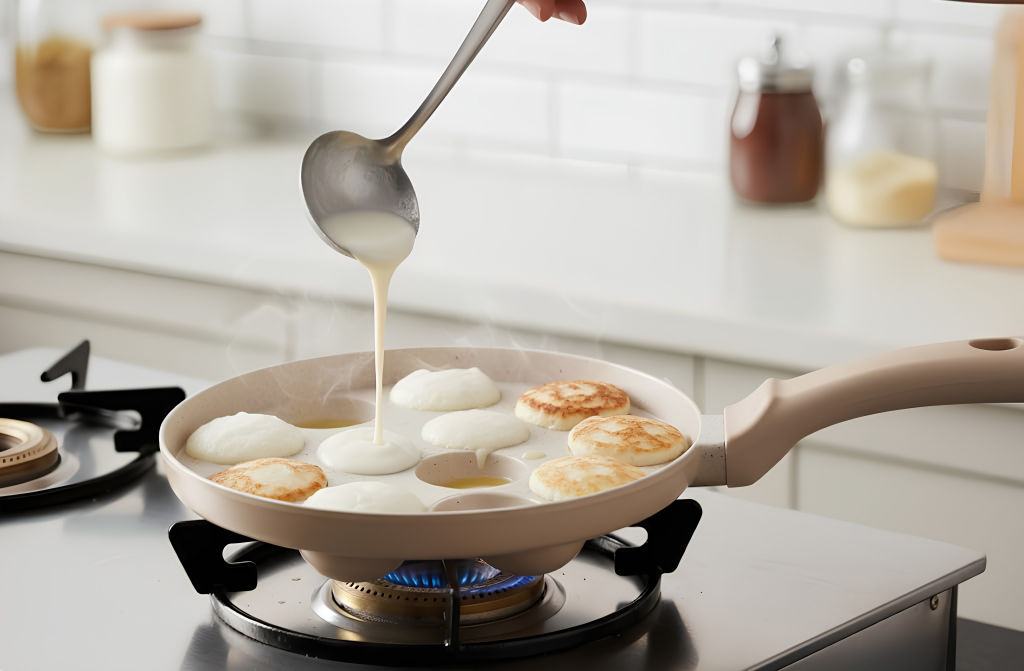ANJALI Biscoff 12-Cup Appapatra Pan with Glass Lid – 1 Pc Appa Patra + 1 Pc Lid, Induction Base, Durable Non-Stick Cookware, Ideal for Steaming & Traditional Cooking
