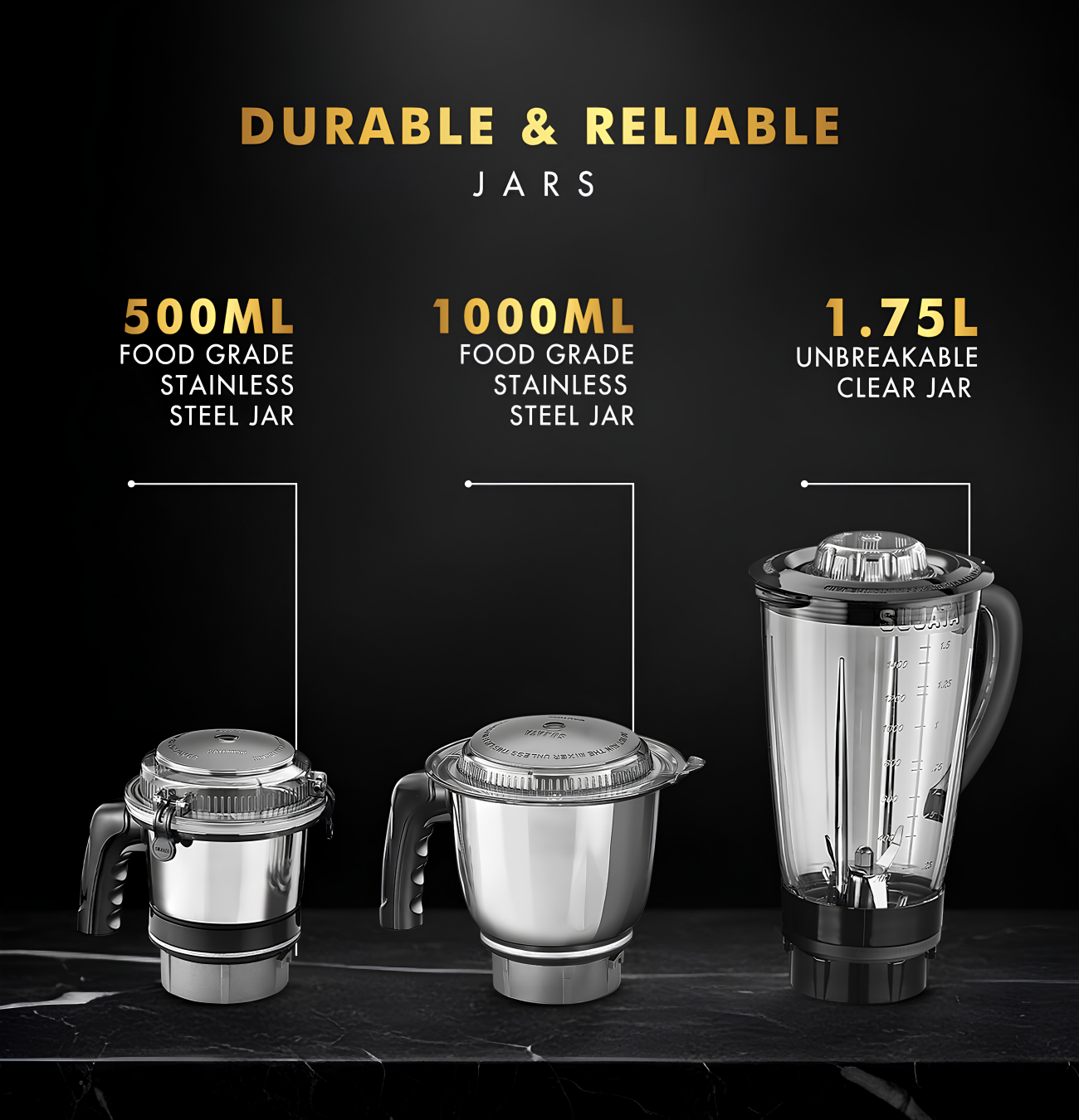 SUJATA 1000 Watt Mixer Grinder, Black | New MG01 | 3 Jar
