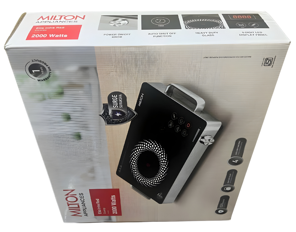 MILTON Elio Infra Red Cooktop | 2000 W | Auto Cook Function | Surge Suraksha