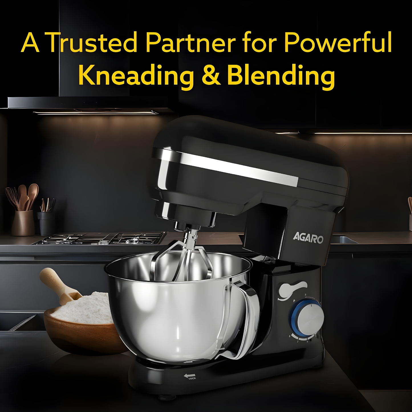 AGARO Royal Stand Mixer 1000W with 5L SS Bowl and 8 Speed Setting I Includes Whisking Cone | Mixing Beater & Dough Maker | 2 Years Warranty