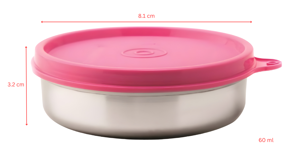 Signoraware Stainless Steel Mini Mate Container with Silicon Leakproof Airtight Lid, 60 ml Each, Set of 2 X 2 Sets (4 Pcs)