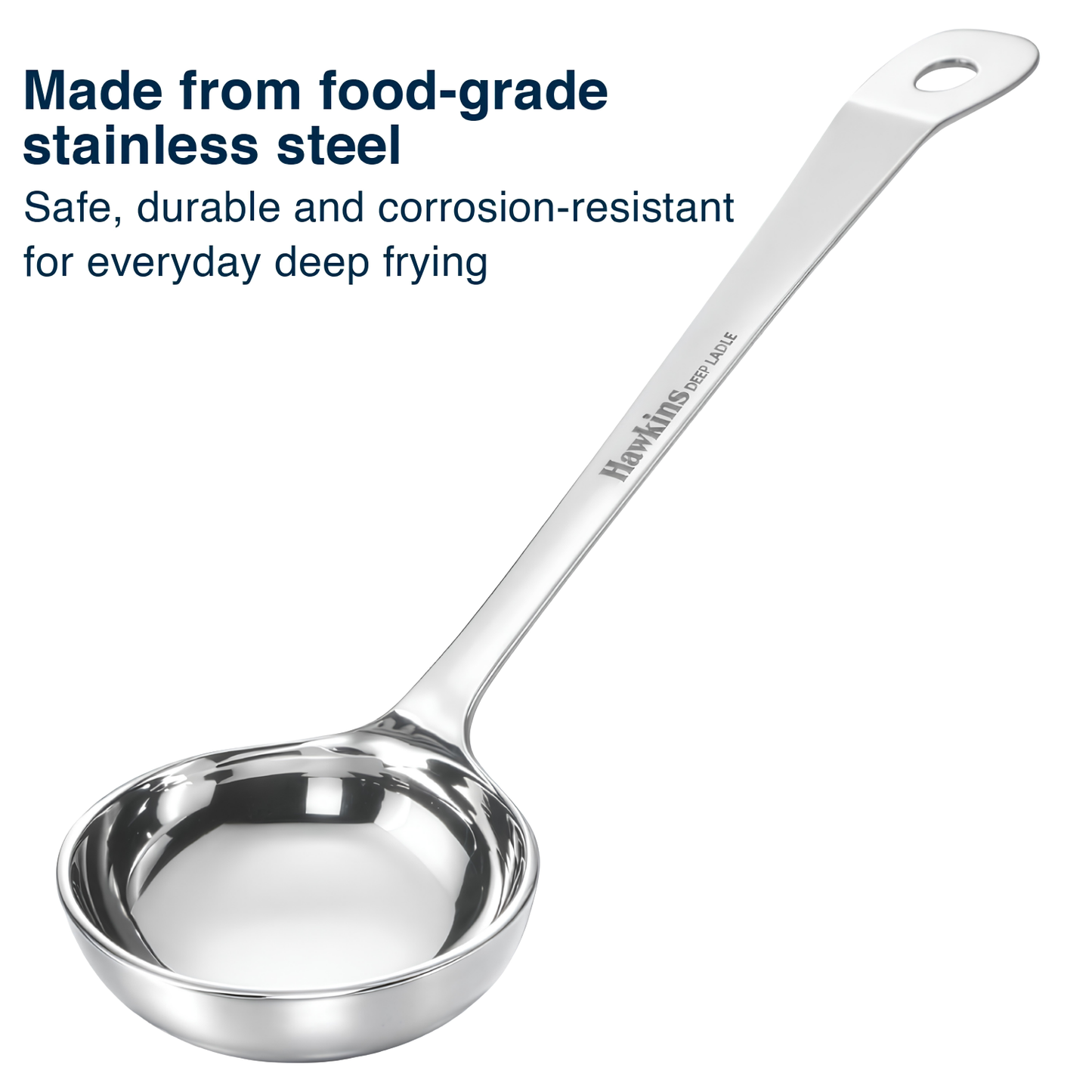 HAWKINS Food-Grade Stainless Steel 80 ml Deep Ladle | Thick Durable One-Piece Design | Long Handle | Hanging Loop | for Serving Dal, Curry & Soup | Karchhi | Pali | Silver (SSPTDL)