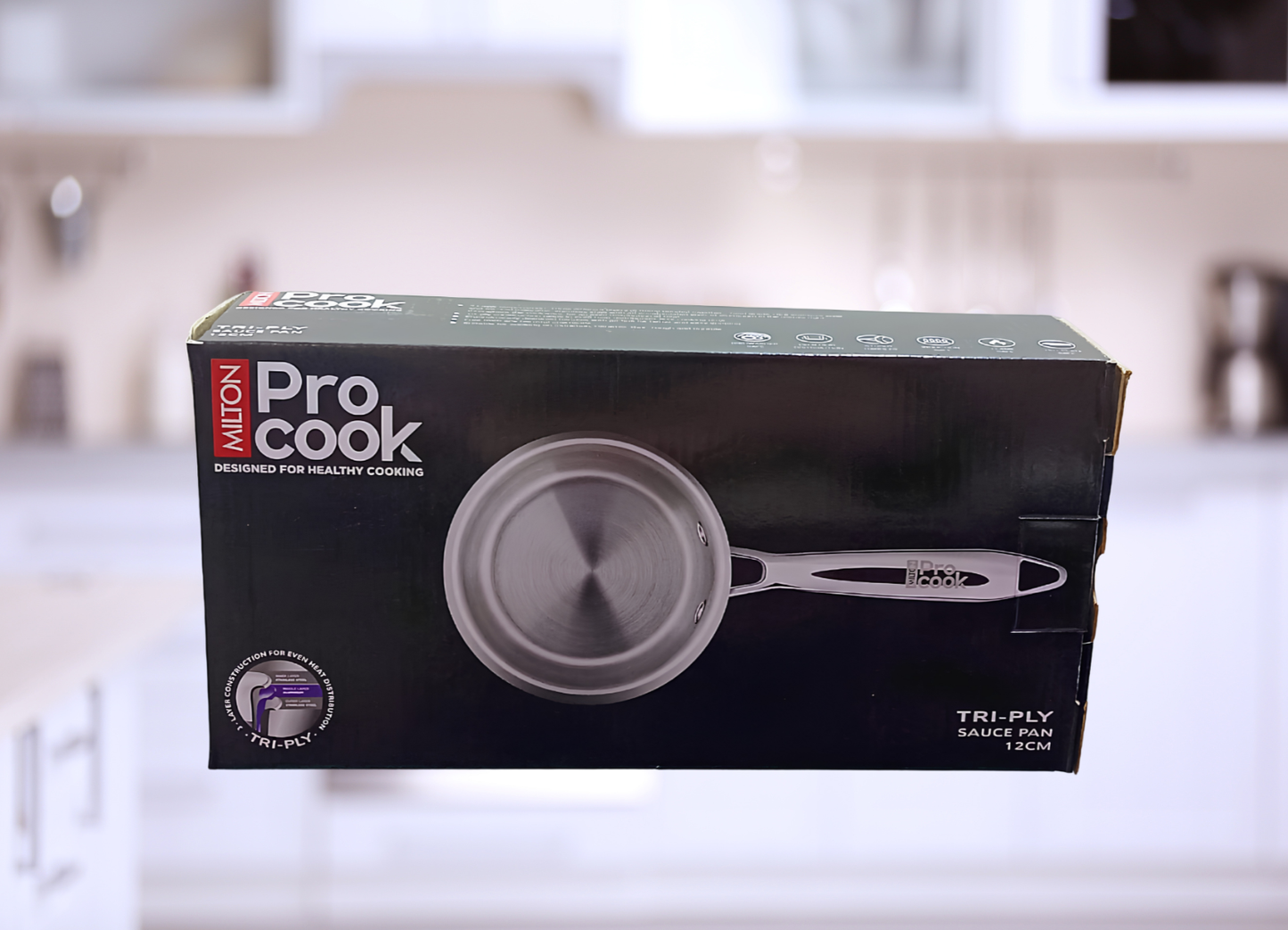 Milton Pro Cook Induction Cookware & Gas Stove Friendly Triply Stainless Steel Sauce Pan 12cm |Without Lid | Tea Pan with Sturdy Handle | Milk Boiler | Multipurpose Cooking Pan for Milk Soups
