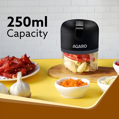 AGARO Elite Rechargeable Mini Electric Chopper, 250 ML, Black