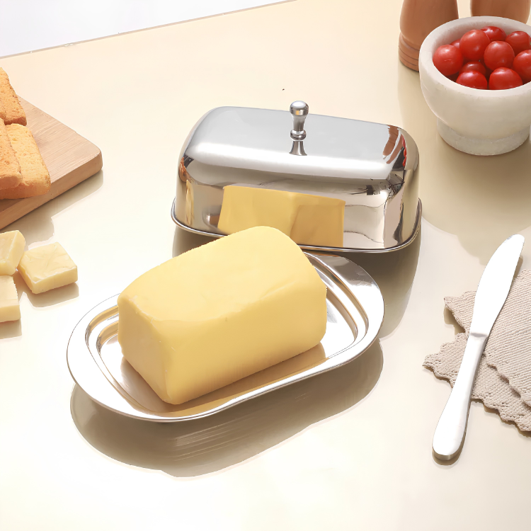 JVL Premium Stainless Steel Butter Dish | Mirror Polish | Hygenic