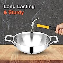 Bhalaria Food Grade Stainless Steel Triply Kadhai with Lid & Handle - 18 Cm, 1 Ltr (Induction and Dishwasher Compatible) - Premium  from Bhalaria - Just Rs. 1599! Shop now at Surana Sons