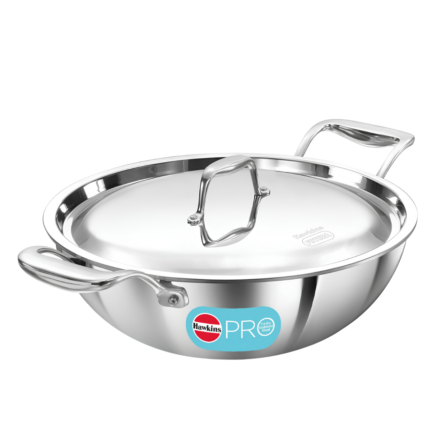 HAWKINS Pro Deep-Fry Pan | Triply Stainless Steel Kadhai with Steel Handles and Steel Lid | Silver