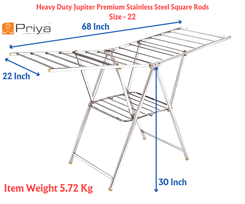 Priya Jupiter Heavy Duty Rust Free Stainless Steel Foldable Storage Cloth Drying Stand Indoor Outdoor Balcony Butterfly Model Adjustable Fold Height Surana Sons