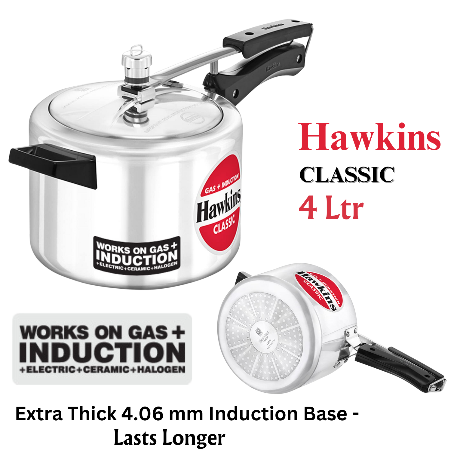 Hawkins Classic Aluminum Pressure Cooker Induction Base Inner Lid Cooker