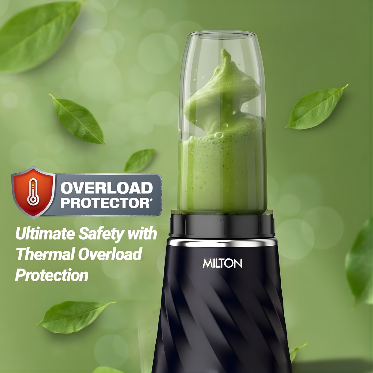 MILTON MINIQ Mini Mixer Grinder Blender Smoothie Maker, ISI Certified, Over Load Protector, HTLV 350W Motor, 2 Jar, Rust Resistant, Anti Skid Feet, Masala Grinder, Chutney Blender, Black/Blue